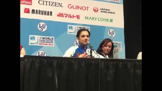 Evgenia Medvedeva  pressconference after SP Worlds 2016 [upl. by Ahsille238]