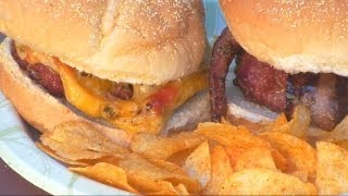 How to Grill Bacon Cheese Burgers  Recipe [upl. by Erehs250]