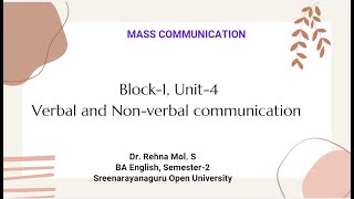 Block 1 Unit 4 Verbal and Non verbal communication Sem2 SGOU [upl. by Richart54]