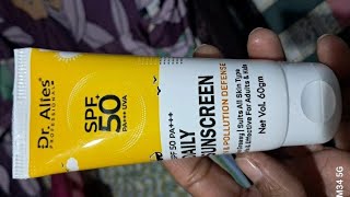 Dr Alies Professional SPF 50 PA UVA Daily Sunscreen Review And Information In Hindi [upl. by Inavoig]