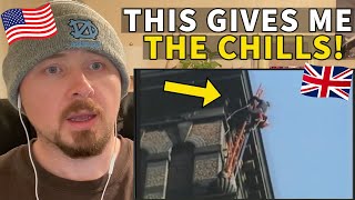 American Reacts to Fred Dibnah How to Climb a Chimney Overhang at 50 [upl. by Laram564]