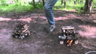 Build A Long Lasting Campfire Log Cabin vs Self Feeding [upl. by Wilder32]