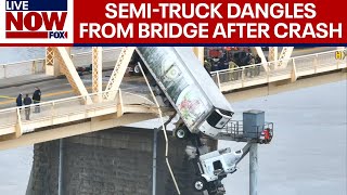 Louisville Bridge Driver rescued after semitruck dangles from bridge  LiveNOW from FOX [upl. by Eliathas]