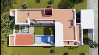 Plano de Casa Campestre Moderna en Forma de L TERRENO 15x35 METROS  área 220 m2 [upl. by Atnoved909]