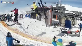 Skiers Go Flying In The Ski Lift Ride From Hell [upl. by Nisbet]