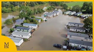 Holiday park submerged in floodwater after heavy rain hits UK [upl. by Leasa879]