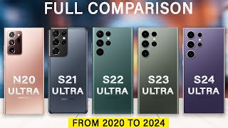 Samsung S24 Ultra Vs S23 Ultra Vs S22 Ultra Vs S21 Ultra Vs Note 20 Ultra Specs Review in 2024 [upl. by Onairda991]