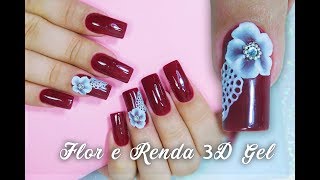 Passo a passo Unhas Decoradas com Flor e Renda Acrílico 3D Gel  Aline Makelyne [upl. by Elysee]