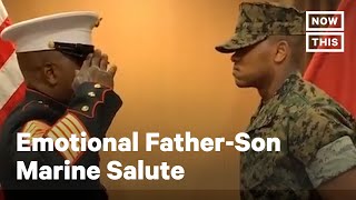 Marine Gives First Salute to NewlyCommissioned Son [upl. by Lesser]