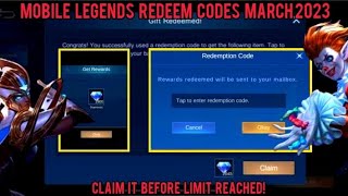 ML Redeem codes March 2 2023  ML Diamonds Redeem Codes  Claim it before limit reached get it now [upl. by Omissam]