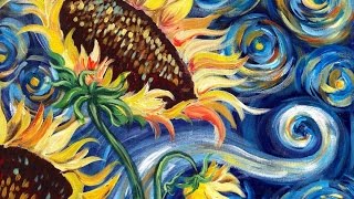 Sunflowers Tutorial  Vincent Van Gogh Starry Night  Beginner Acrylic Painting  TheArtSherpa [upl. by Knoll867]