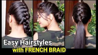 Everyday Quick Easy Hairstyles with FRENCH BRAIDHairstyles for medium to long hairBunPonytail [upl. by Yspyg]