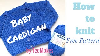 How to knit a BABY CARDIGAN  VNeckampRaglan  TeoMakes [upl. by Ydnelg]