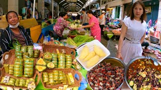 Cambodian street food 2023  Delicious Durian Khmer cake Pickled Crab Pork Fish amp More [upl. by Normi185]