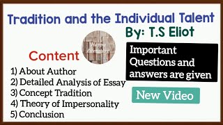 Tradition and the Individual Talent by TS Eliot summary Literary Criticism and Theory [upl. by Julissa667]