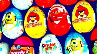 SURPRISE EGGS Kinder Disney Princess Cars Spongebob Angry Birds Play Doh Mickey Minnie Barbie Thomas [upl. by Alleul]