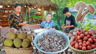 Santol fruit pick and eat how to eat bitter mushroom Sweet lychee fruit preparing  Sros cooking [upl. by Pincince167]