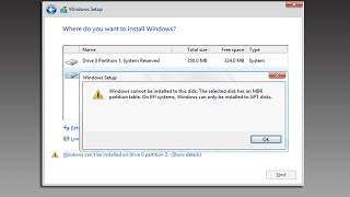 Windows cannot be installed to this disk the selected disk has an MBR partition table [upl. by Fauman]