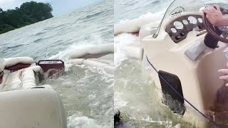 Pontoon Boat Sinks in Rough Waves  WooGlobe Funnies [upl. by Greff]