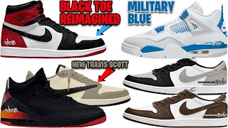 AIR JORDAN 1 BLACK TOE REIMAGINED NEW AJ 1 LOW 85  TRAVIS SCOTT AJ 4 MILITARY BLUE  MORE [upl. by Essilevi]