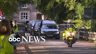 Queens coffin departs Balmoral castle for 6hour journey to Edinburgh  ABC News [upl. by Atteuqaj]