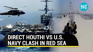 Houthi Rebels Attack US Navy Helicopters Merchant Vessel In Red Sea  Several Gunmen Killed [upl. by Ahsinad618]