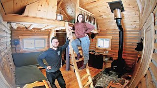 Canadian Couple FINISH the Interior of Their Secluded Tiny Log Cabin  Built Without Power Tools [upl. by Goodkin187]