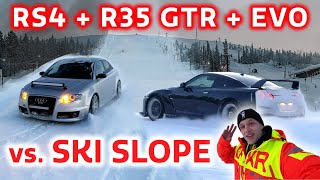 Nissan R35 GTR EVO 9 amp RS4 B7 drifting up SKI SLOPE  POLICE Sound amp Flames  OG Schaefchen [upl. by Ynar]