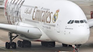 Real Madrid Livery Emirates A380 Takeoff at Düsseldorf Airport [upl. by Mungo]