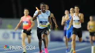 Botswana takes stunning 4x400 relay title after Team USAs heat disqualification  NBC Sports [upl. by Nnayr]