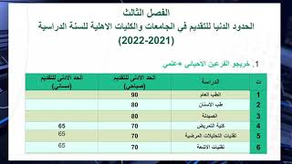 معدلات الجامعات والكليات الاهلية للعام الدراسي 2022 الحدود الدنيا [upl. by Aicekal344]