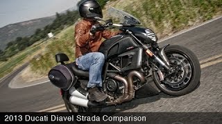 2013 Ducati Diavel Strada vs Triumph Rocket III  MotoUSA [upl. by Ayekan]