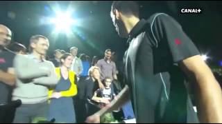 Novak Djokovic Offers Zlatan Ibrahimovic his Racket After Win 03112013 [upl. by Wulf446]