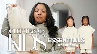 ADULT TRIES ON KIDS Fear of God Essentials  SIZING GUIDE [upl. by Gnoht]