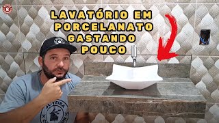 Como Fazer Bancada Lavatório Em Porcelanato GASTANDO POUCO [upl. by Hnid]