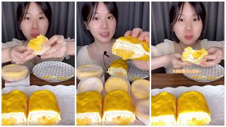 ASMR SOFT CREAMY YELLOW CUSTARD CAKES mukbang  Soft Chewing Sound asmr mukbang cake [upl. by Anihtyc]