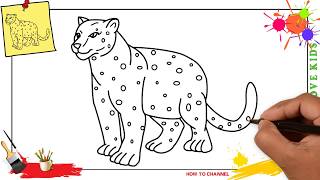 How to draw a leopard EASY amp SLOWLY step by step for kids and beginners [upl. by Bonnee]