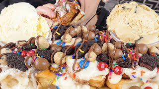 ASMR Cinnamon Rolls amp Ice Cream Nutella Maltesers Chocolate MampM Candy Oreo Cookies Cookie Dough [upl. by Ronnholm]