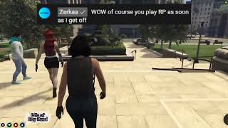 Zerkaa calls out Valkyrae for getting in game when he got off  GTAV RP NoPixel [upl. by Neelloj]