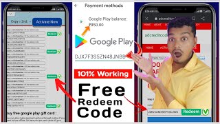 100 FREE Google play REDEEM CODE Google redeem code How to get free redeem code for play store [upl. by Llamaj]