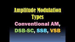 Amplitude Modulation Techniques AM DSBSC SSB VSBDouble Sideband Single Sideband Vestigial [upl. by Picco]