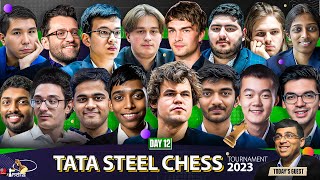 Tata Steel Chess 2023 Day 12 ftVishy Anand  Pragg vs Carlsen Gukesh vs Aronian Arjun vs Parham [upl. by Ellenwahs]