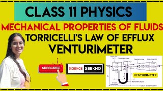 13 Torricellis Law of Efflux  Venturimeter  Class 11 Physics  Fluid Dynamics [upl. by Acemaj]