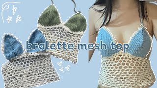 crochet bralette mesh top tutorial  beginner friendly pattern [upl. by Sherard]