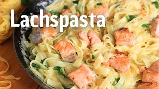 Cremige Lachs Pasta mit Sahne Sauce Rezept  Einfach Selber Kochen [upl. by Yaf]