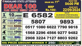 Nagaland State Dear Pulm Sunday Weekly Lottery Result 22092024  nagaland dear lottery 4pm live [upl. by Glynn]