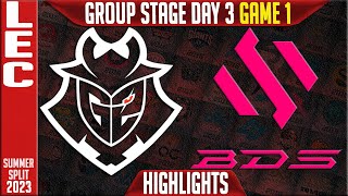 G2 vs BDS Highlights Game 1  LEC Summer 2023 Groups Day 3  G2 Esports vs Team BDS G1 [upl. by Anyrak]