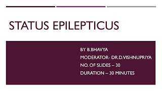 STATUS EPILEPTICUS  Department of psychiatry  Santhiram Medical College [upl. by Atinra]