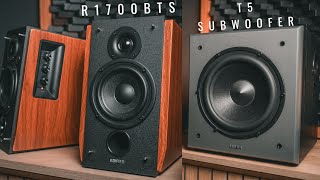 Edifier R1700BTS Active Bookshelf Speaker amp Edifier T5 Subwoofer Review [upl. by Ydoow]