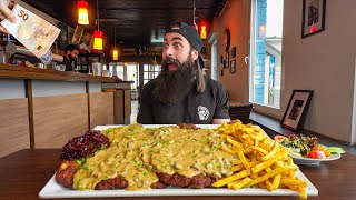 WIN €50 IF YOU CAN FINISH THIS SCHNITZEL CHALLENGE IN GERMANY THATS 10 YEARS OLD  BeardMeatsFood [upl. by Karlow]